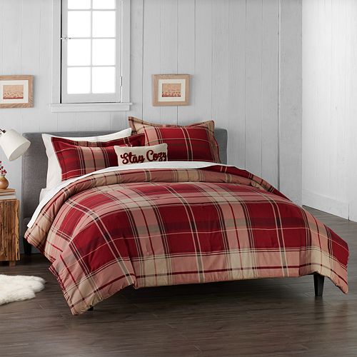 Cuddl Duds Home Red Plaid 4 Piece Flannel Comforter Set