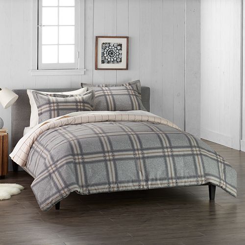 Cuddl Duds Home Gray Plaid Duvet Cover Set