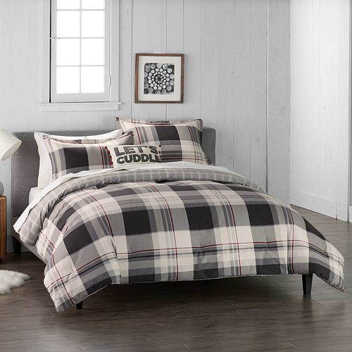 Cuddl Duds Home Gray Lodge Plaid 4 Piece Flannel Comforter Set