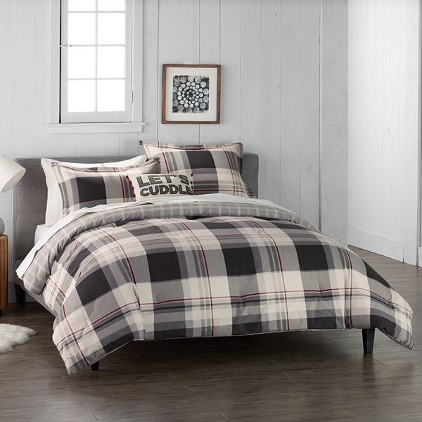 Cuddl Duds® Navy Gray Plaid Heavyweight Flannel Comforter Set With ...