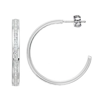 Traditions Jewelry Company Sterling Silver Channel-Set White Topaz Birthstone Hoop Earrings