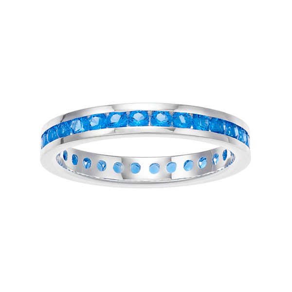 1.24 Ct Blue Topaz Stackable Eternity Ring Sterling Silver December Birthstone 