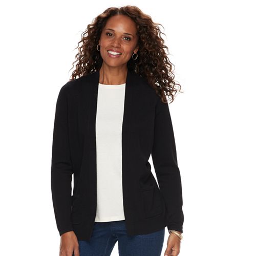 red snap cardigan