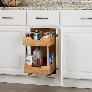 Household Essentials Wood 2-Tier 11.5-inch Wide Sliding Under Cabinet Organizer