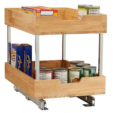 Household Essentials Wood 2-Tier 14.5-inch Wide Sliding Under Cabinet Organizer