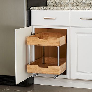 Household Essentials Glidez Wood 2-Tier 14.5-inch Wide Sliding Under Cabinet Organizer