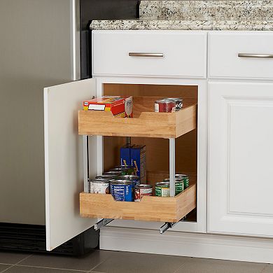 Household Essentials Wood 2-Tier 14.5-inch Wide Sliding Under Cabinet Organizer