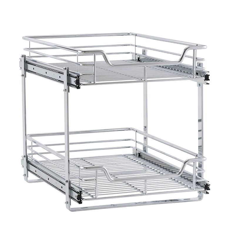 Household Essentials Glidez 14.5" W Steel Pull-Out Basket Storage Organizer, 2-Tier Design, Chrome - Chrome