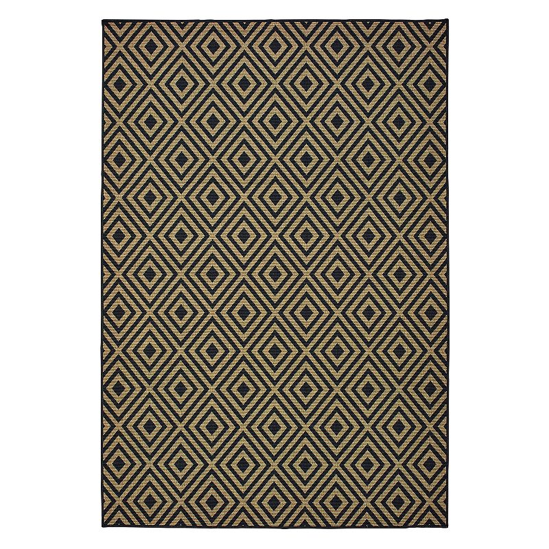 StyleHaven Mainland Diamond Panel Geometric Indoor Outdoor Rug, Black, 6.5X9.5 Ft