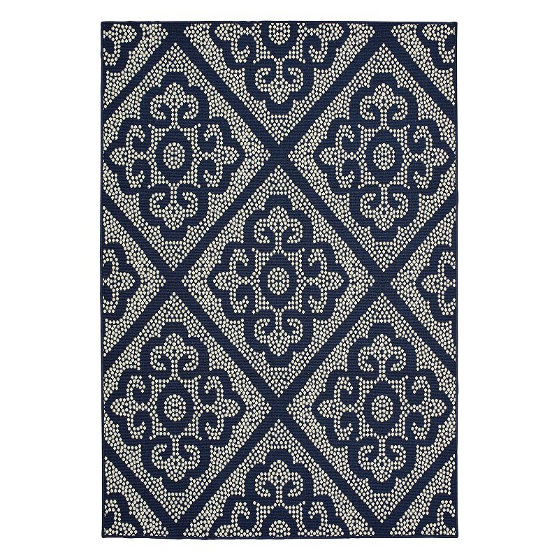 StyleHaven Mainland Medallion Panel Indoor Outdoor Rug, Dark Blue, 8X11 Ft