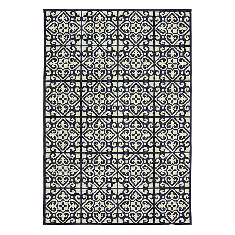 StyleHaven Mainland Ornate Tiles Indoor Outdoor Rug, White, 8.5X13 Ft