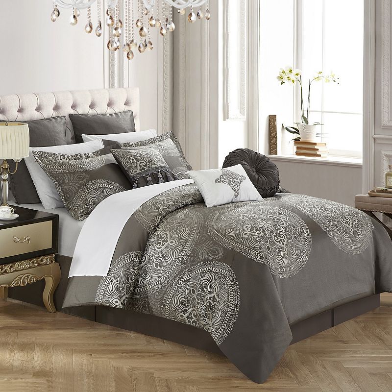 Orchard Place 13-piece Comforter Bedding Set, Grey, QUEEN COMF