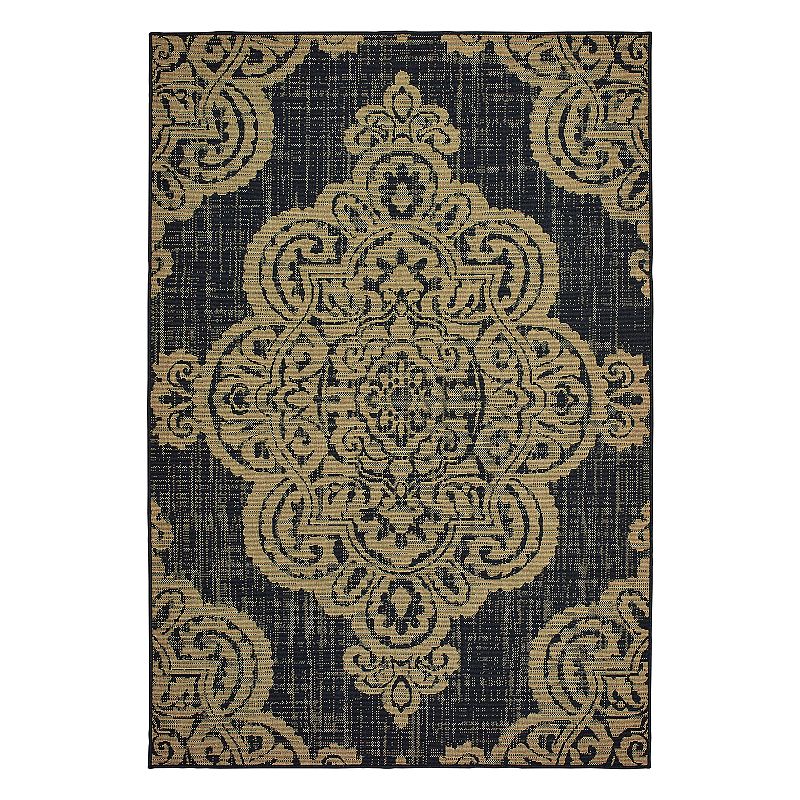 StyleHaven Mainland Medallion Lace Indoor Outdoor Rug, Black, 8Ft Rnd