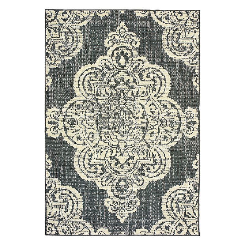 StyleHaven Mainland Medallion Lace Indoor Outdoor Rug, Grey, 5X7.5 Ft