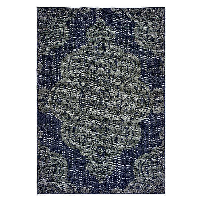 StyleHaven Mainland Medallion Lace Indoor Outdoor Rug, Dark Blue, 6.5X9.5 Ft