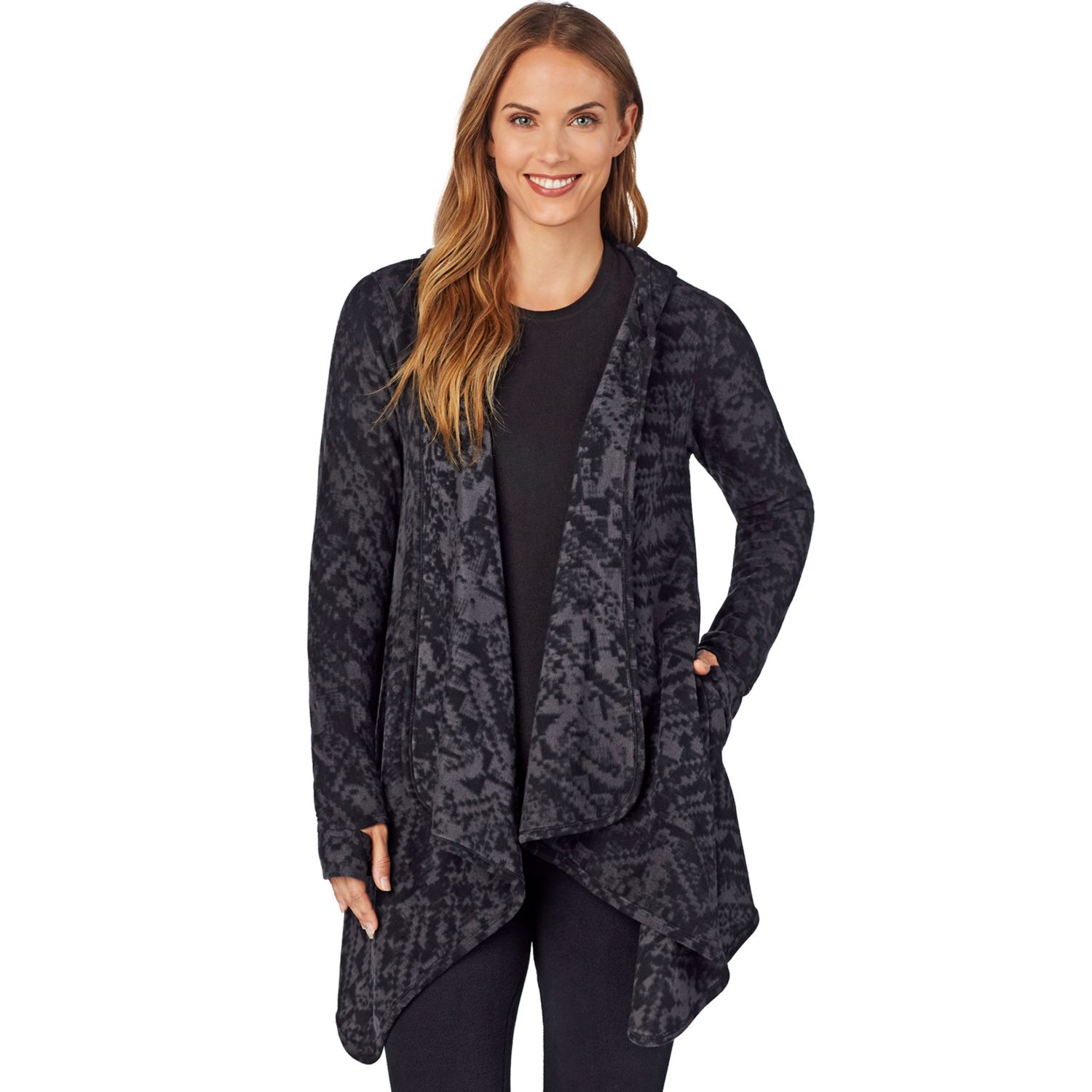 women's cuddl duds fleece hooded wrap cardigan