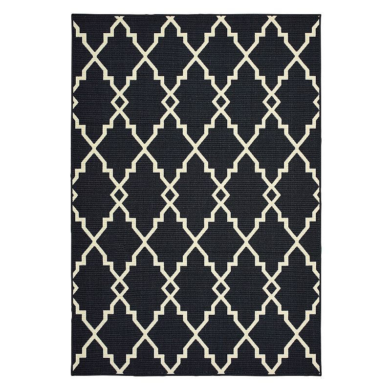 StyleHaven Mainland Ornamental Trellis Indoor Outdoor Rug, Black, 8.5X13 Ft