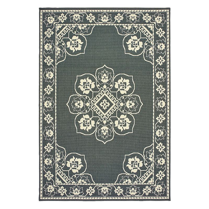 StyleHaven Mainland Traditional Framed Medallion Indoor Outdoor Rug, Grey, 8X11 Ft