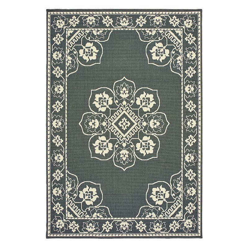 StyleHaven Mainland Traditional Framed Medallion Indoor Outdoor Rug, Grey, 8X11 Ft