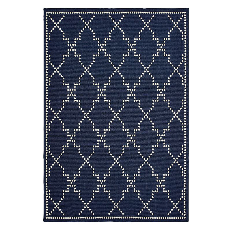 StyleHaven Mainland Palisade Trellis Indoor Outdoor Rug, Dark Blue, 8Ft Rnd