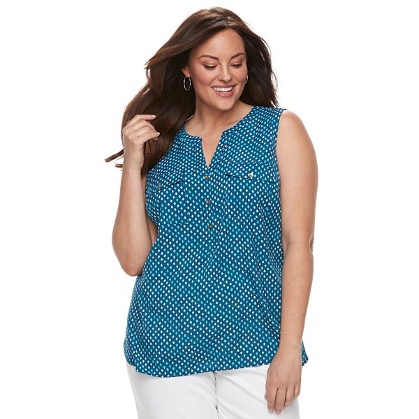 Plus Size Croft And Barrow® Print Popover Sleeveless Top