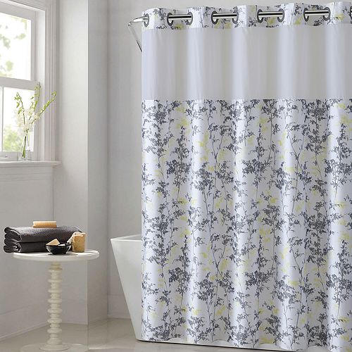 Hookless Floral Leaves Shower Curtain & Water Resistant Liner