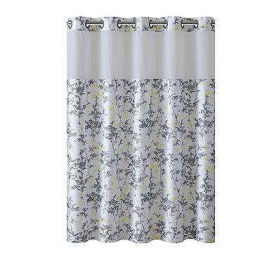 Hookless Floral Leaves Shower Curtain & Water Resistant Liner