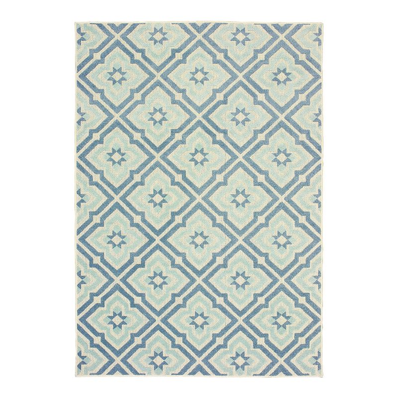 StyleHaven Belize Floral Panel Lattice Indoor Outdoor Rug, Blue, 10X13 Ft