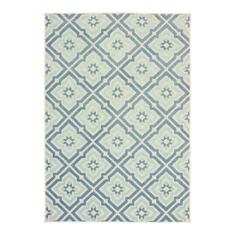 StyleHaven Belize Floral Panel Lattice Indoor Outdoor Rug, Blue, 3X5 Ft