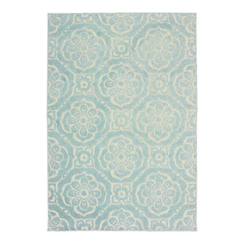 StyleHaven Belize Pastel Trellis Medallion Indoor Outdoor Rug, Blue, 10X13 Ft