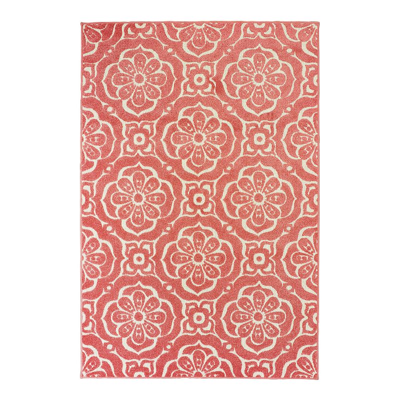 StyleHaven Belize Pastel Trellis Medallion Indoor Outdoor Rug, Pink, 10X13 Ft