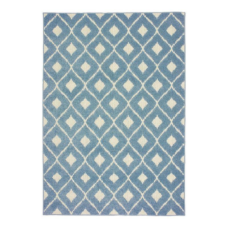 StyleHaven Belize Diamond Ikat Lattice Indoor Outdoor Rug, Blue, 6.5X10 Ft