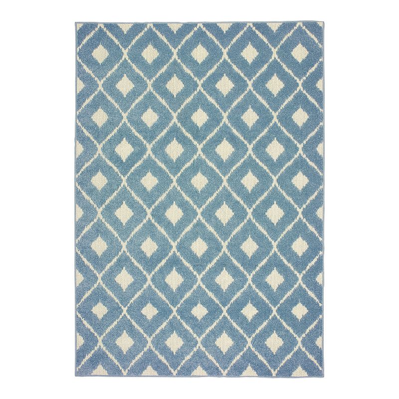 StyleHaven Belize Diamond Ikat Lattice Indoor Outdoor Rug, Blue, 6.5X10 Ft