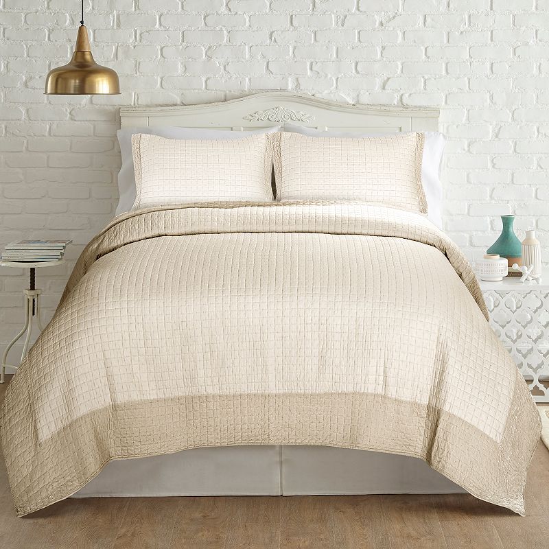 UPC 645470198927 product image for PCT Home collection Velvet Frame Quilt Set, Med Beige | upcitemdb.com
