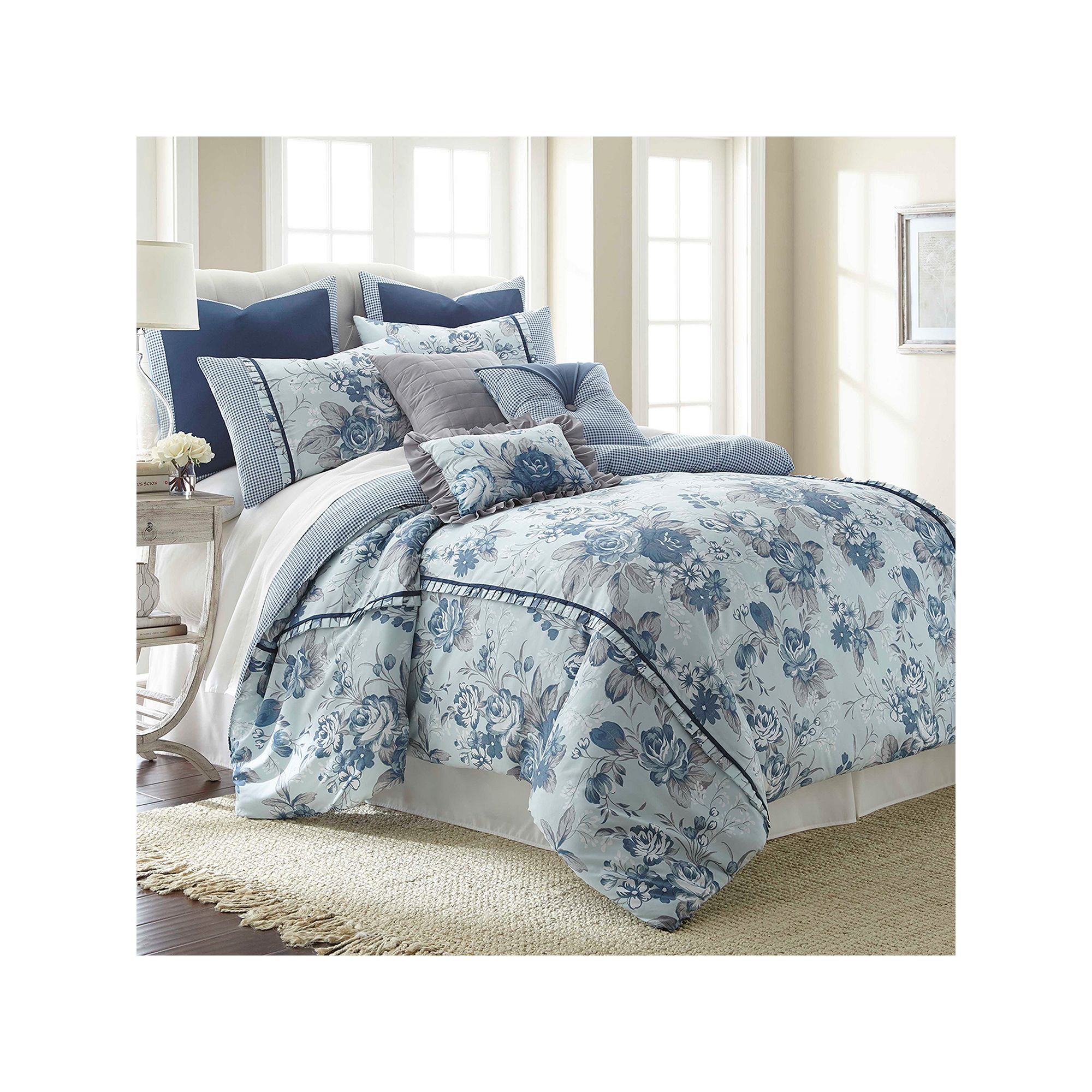 Pacific Coast Textiles Floral Farmhouse 8-piece Comforter Set, Blue