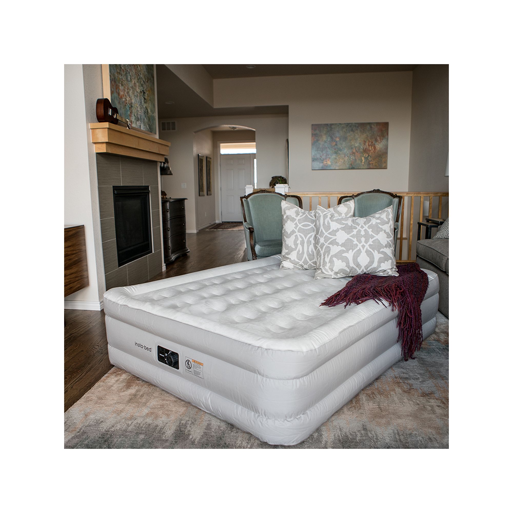 Insta-Bed 18-in Full Air Mattress & Internal Pump, Size: Queen, Beig/Green