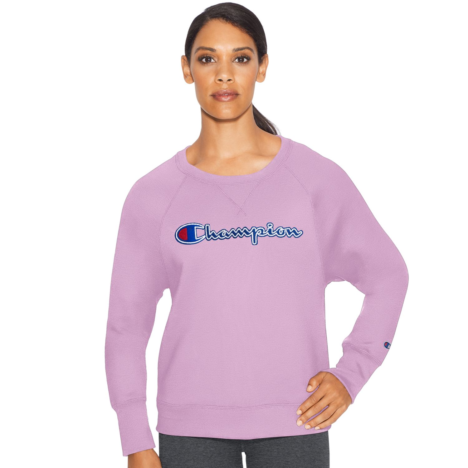 women's champion applique fleece crewneck sweatshirt