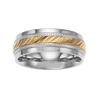 Steel Nation Two Tone Stainless Steel Wave Wedding Band - Men