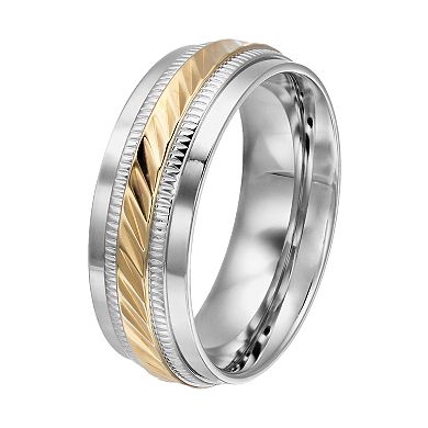 Two Tone Stainless Steel Wave Wedding Band - Men