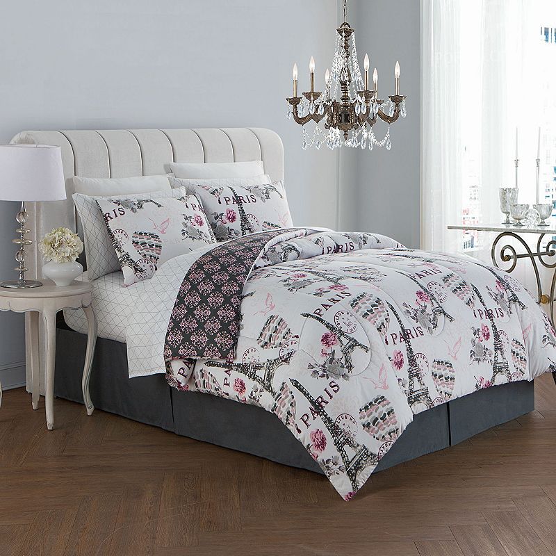 39388985 Darcy 8-piece Comforter Bedding Set, Dark Pink, Ki sku 39388985