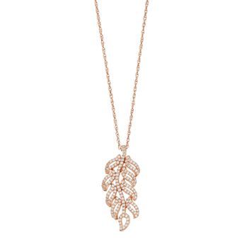 Lab-Created White Sapphire 14k Rose Gold Over Silver Leaf Pendant Necklace