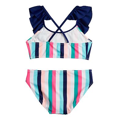 Girls 7-16 SO® Sun Stripes Ruffled Bikini Swimsuit