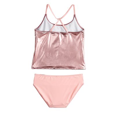 Girls 4-16 SO® Watch Me Shine Ruffled Pink Tankini Swimsuit Set