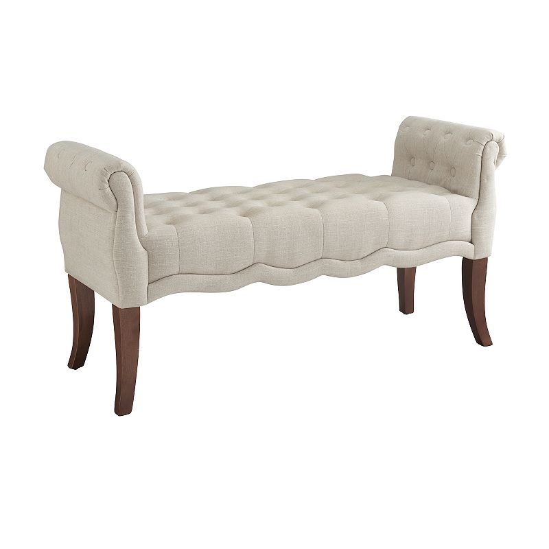 75908210 Linon Madison Rolled Arm Tufted Bench, Brown sku 75908210