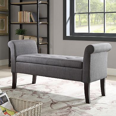Linon Indie Rolled Arm Tufted Storage Bench