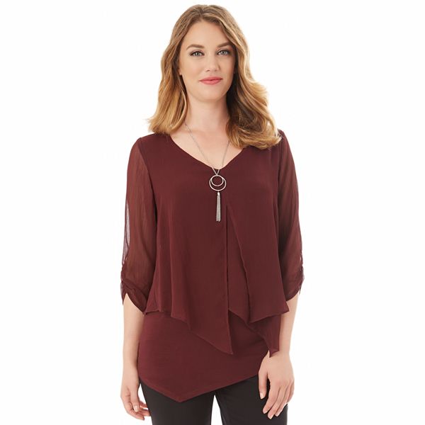 Women's Apt. 9® Asymmetrical Chiffon Popover Top & Necklace Set