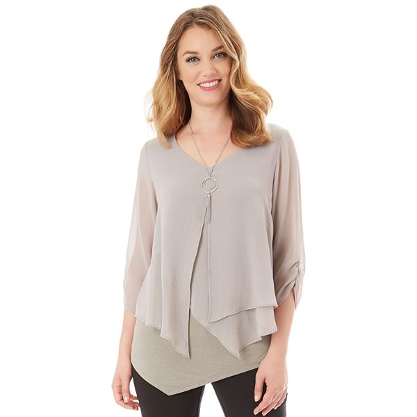 Women's Apt. 9® Asymmetrical Chiffon Popover Top & Necklace Set