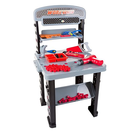 Pretend Play 75 Piece Tool Set Adjustable Workbench By Hey Play