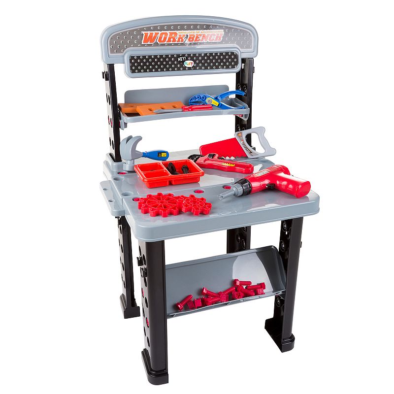 Pretend Play 75-Piece Tool Set & Adjustable Workbench by Hey! Play!, Multic