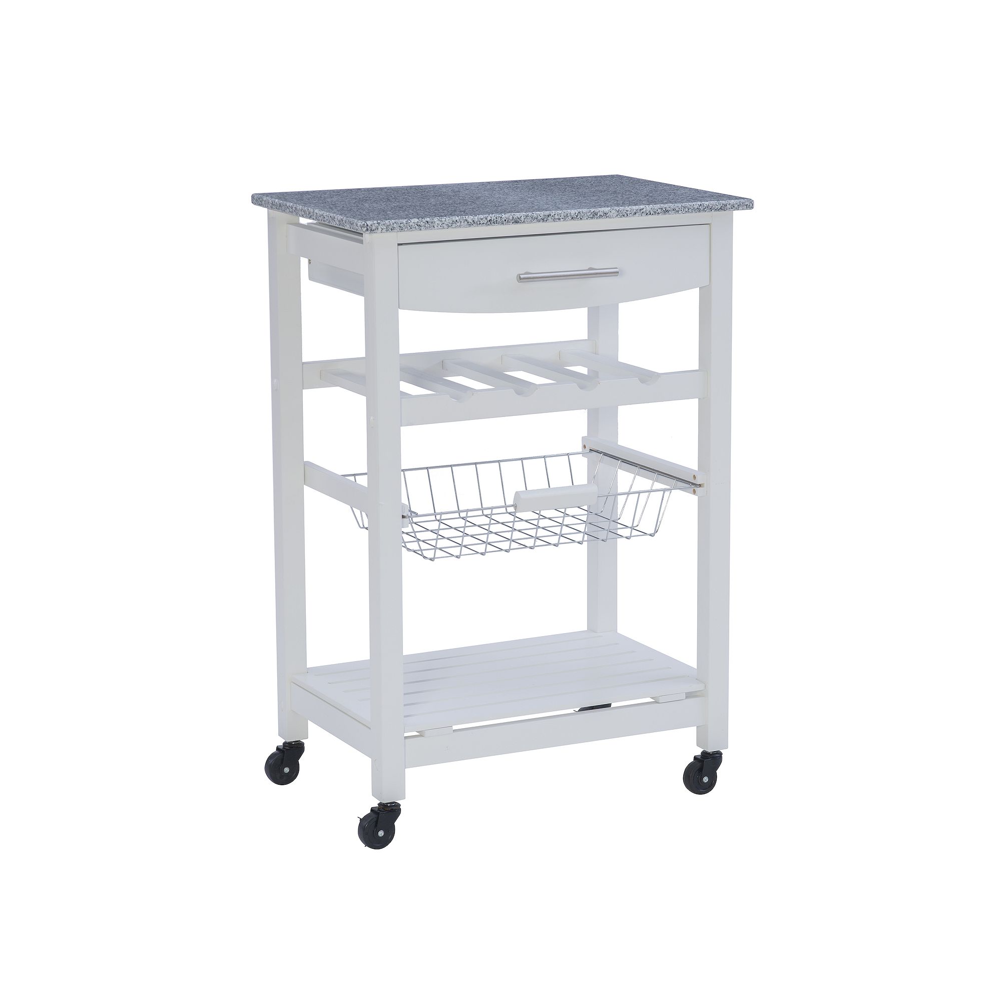 Linon Roger Granite Top Kitchen Cart, White